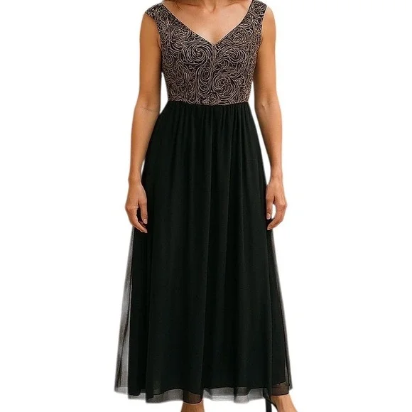 Candalite Dresses | Candalite Womens Maxi Dress Black Lace Gold Sequin Tutu Sleeveless Scoop Size S | Color: Black/Gold | Size: S | Veroniqueboutiq's